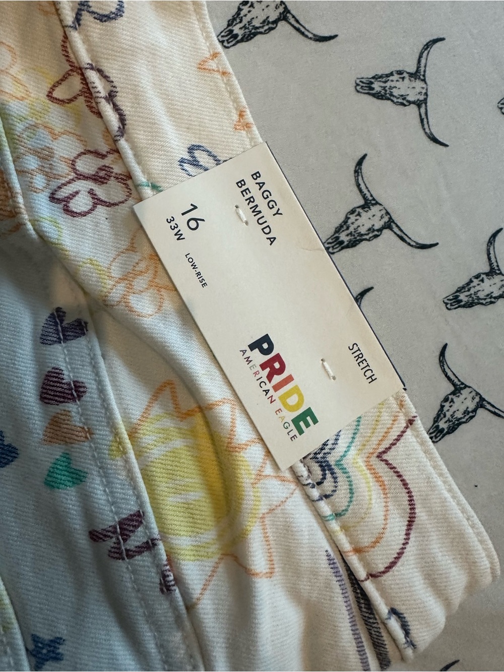 American Eagle PRIDE Baggy Bermuda Shorts - Rainbow Print - Picture 1 of 3